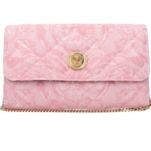 Versace Pink Jacquard Medusa Button Chain Clutch